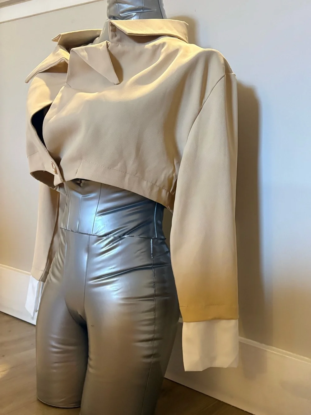 Cropped Cream Blazer Jacket - Women's Tailored Cropped Coat - Picture 3 of 5